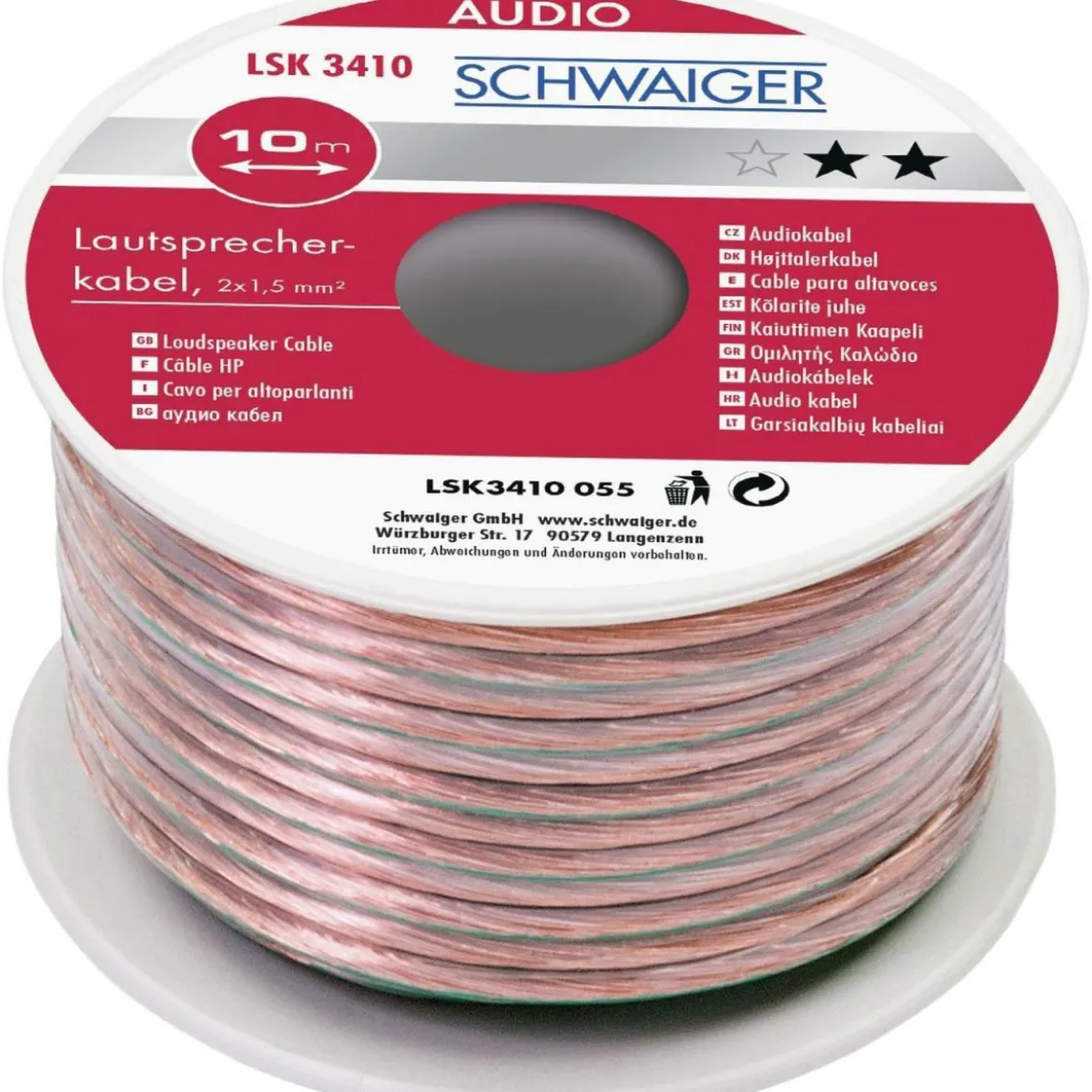 A-Lautsprecherkabel 10m transparent