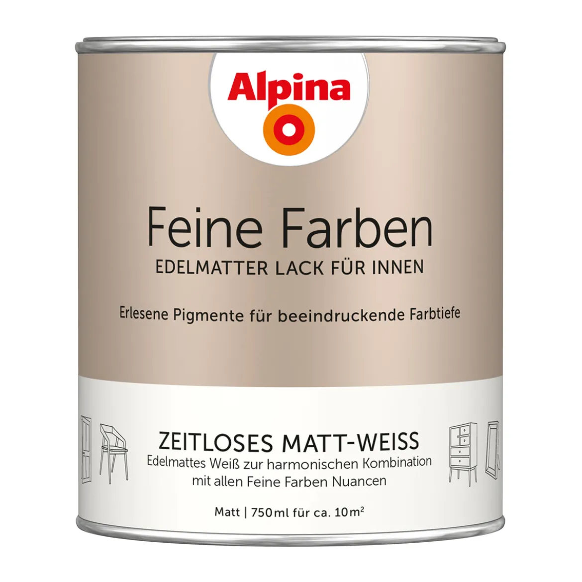 AlpinaBuntlack Feine Farben Lack Zeitloses Matt-Weiss 750ml
