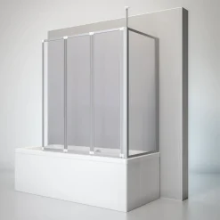 Badewannenaufsatz 3-teilig mit Seiten-wand und Deckenstütze 1288x1400mm T750mm