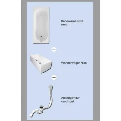 Badewannen-Set Nixe, 170x75cm,best. ausWanne, Wannenträger&Ab-Überlaufgarnitur
