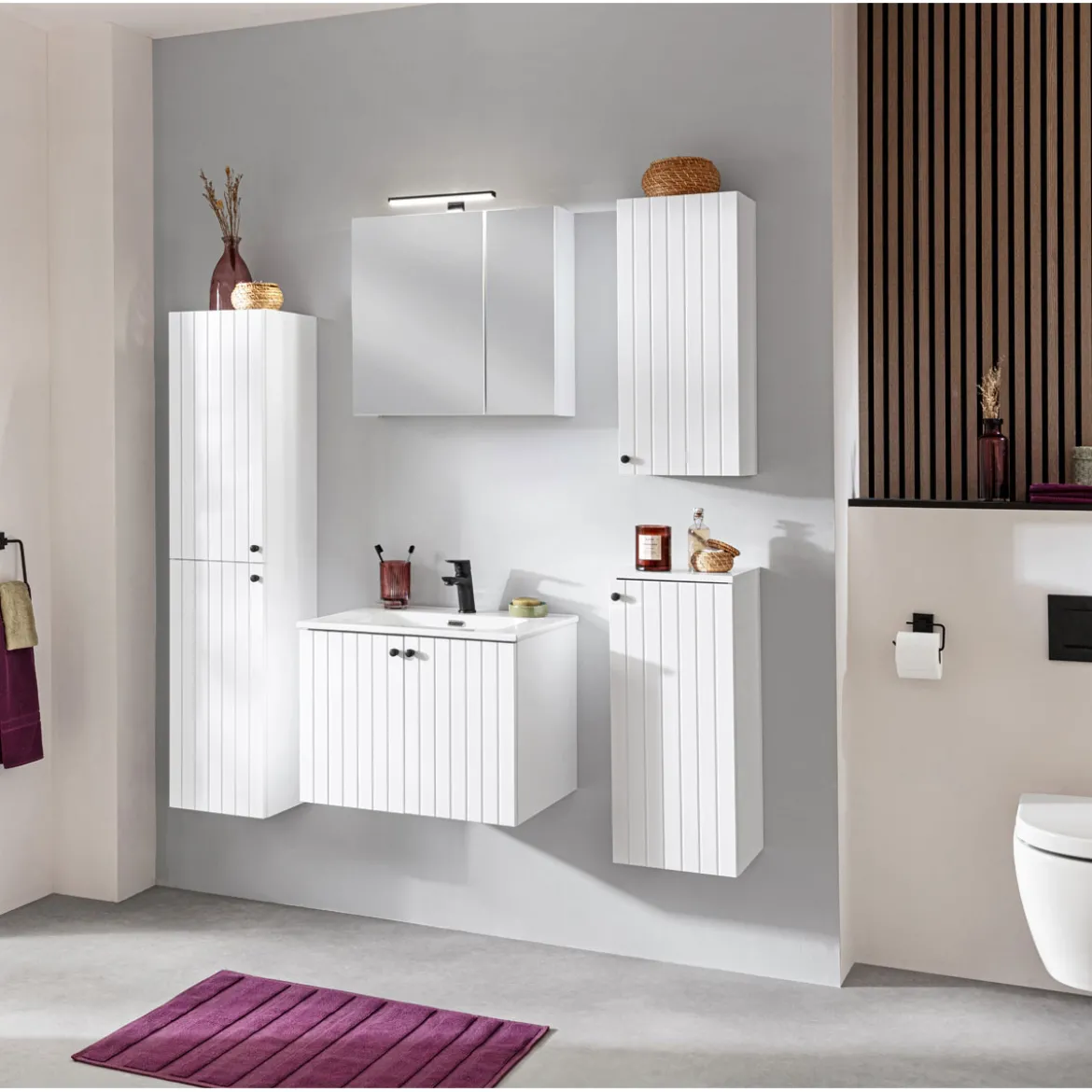 Badmöbel-Set Piet, Spiegelschrank + Waschtischunterschrank, inkl. LED-Aufsatzleuchte