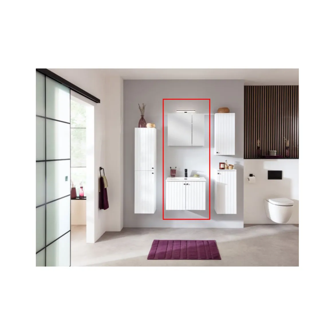 Badmöbel-Set Piet, Spiegelschrank + Waschtischunterschrank, inkl. LED-Aufsatzleuchte
