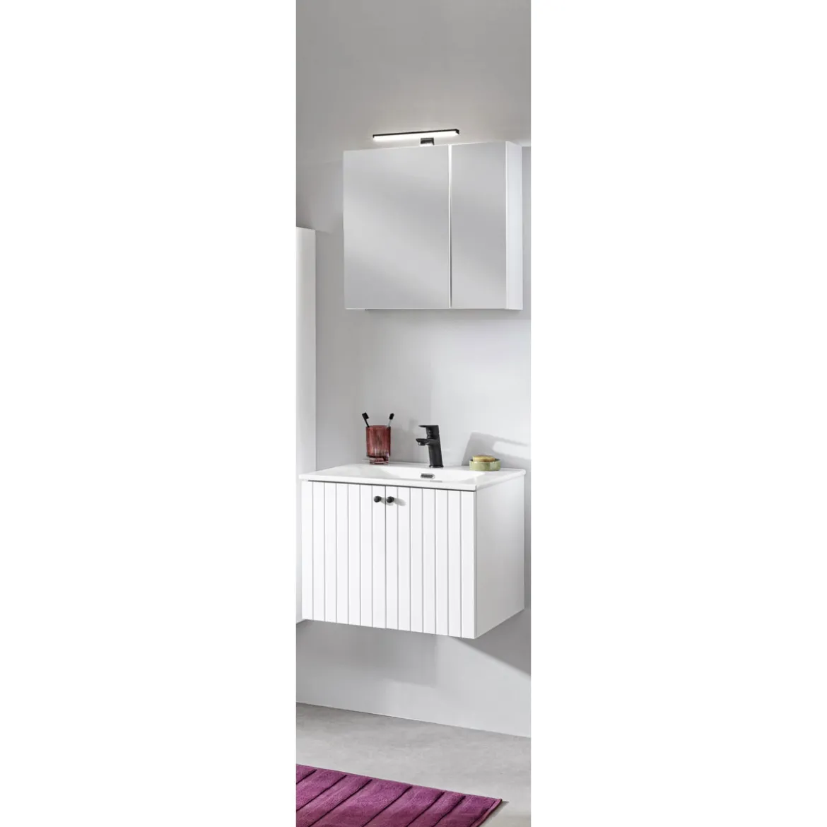 Badmöbel-Set Piet, Spiegelschrank + Waschtischunterschrank, inkl. LED-Aufsatzleuchte
