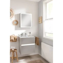 BADMOBIL Spiegelschrank FOTON 52 x 63 x 14 cm Tür rechts mit LED verdeckter Sensorschalter hellgrau