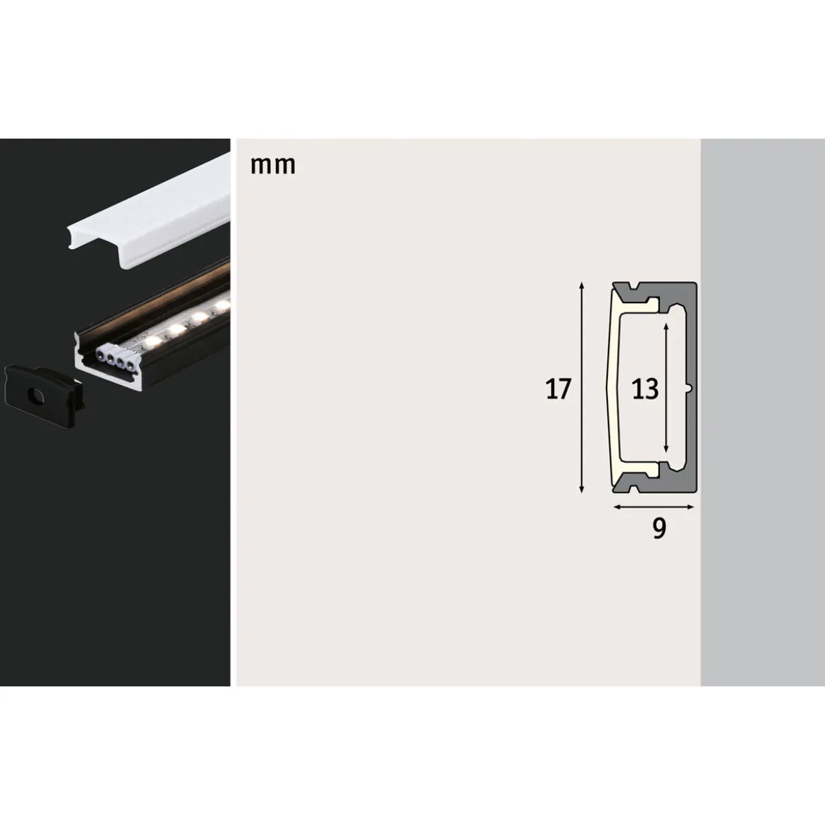 Base Profil mit weissem Diffusor 2 mschwarz eloxiert/weiss Alu/Kunststoff