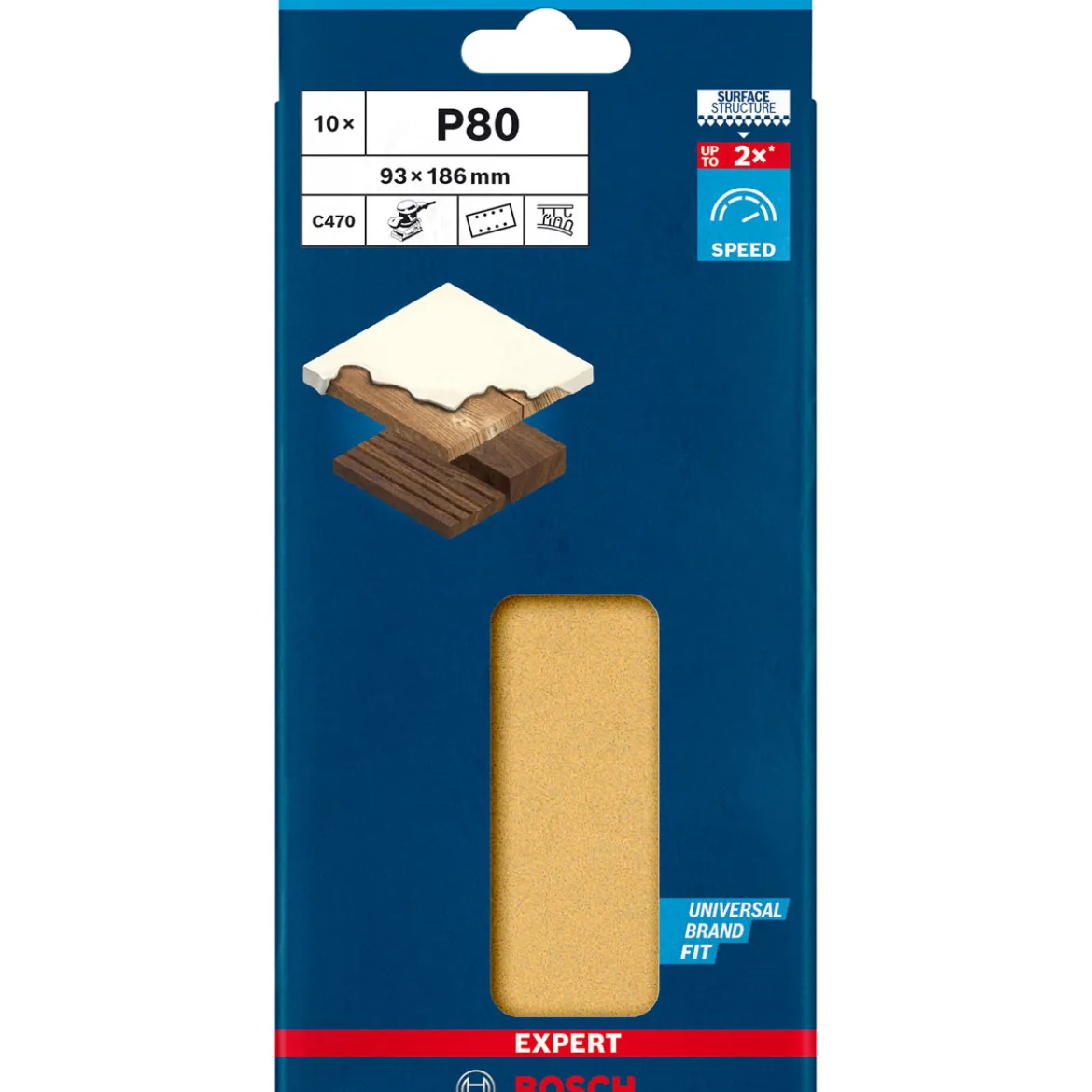 Bosch ProfessionalExpert C470 Schleifpapier mit 8 Löchern für Schwingschleifer 93 x 186 mm G 80 10- teilig
