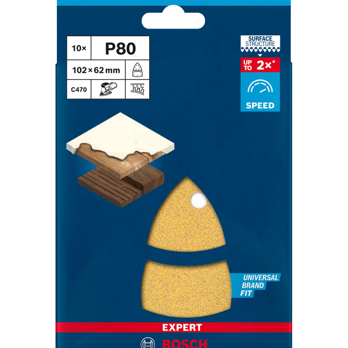 Bosch ProfessionalExpert C470 Schleifpapier mit 11 Löchern für Multischleifer 102 x 62 mm 93 mm G 80 10- teilig