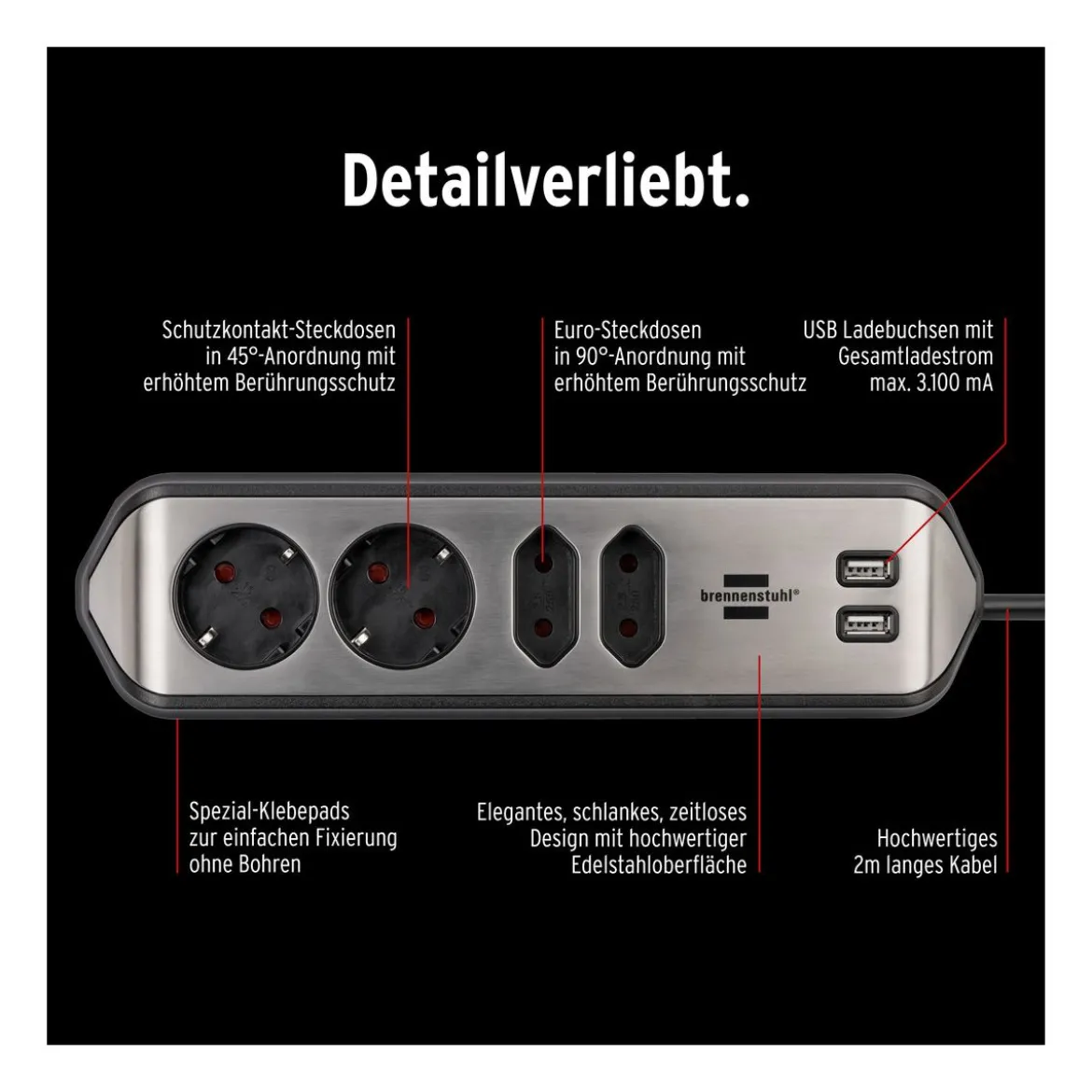 estilo Eck-Steckdosenleiste 4-fachEdelstahl