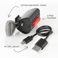 Fischer Bikes LED-Akku-Beleuchtungs-Set 3-teilig