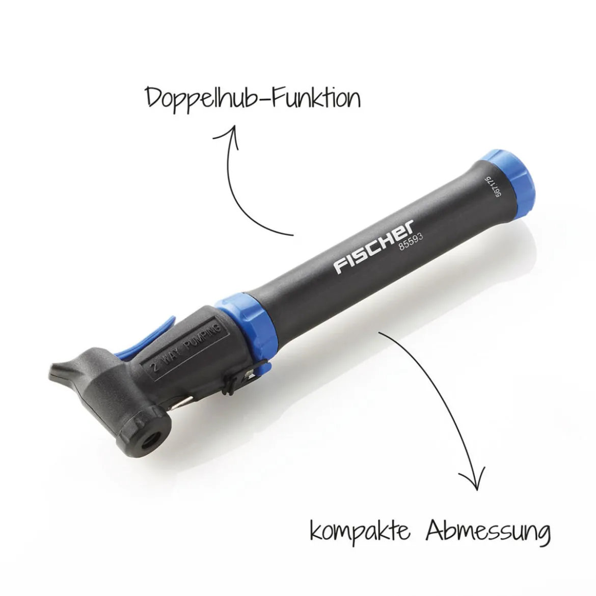 Fischer Bikes Mini-Pumpe mit Doppelhub reversibel silber