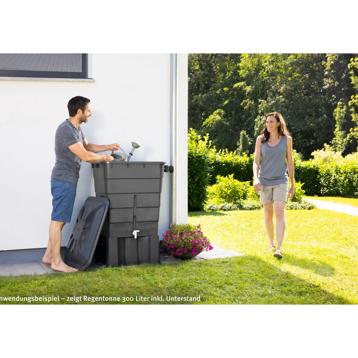 Garantia Regentonne eckig 300 L graphite grey inkl Deckel und Hahn
