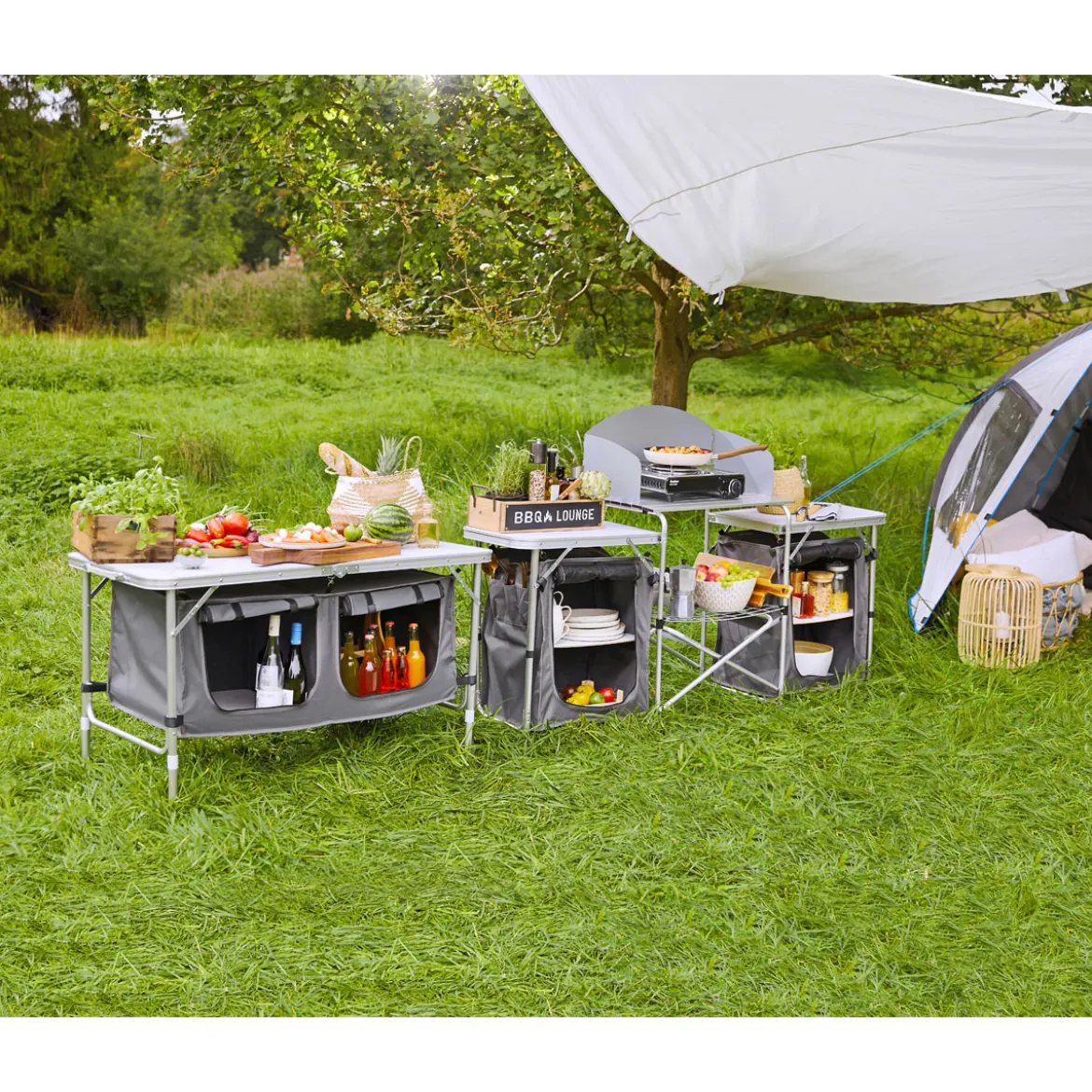 Haveson Camping-Tisch mit Ablagefächern