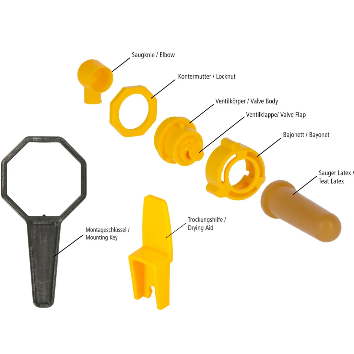 Hygieneventil mit Latexsauger gelb