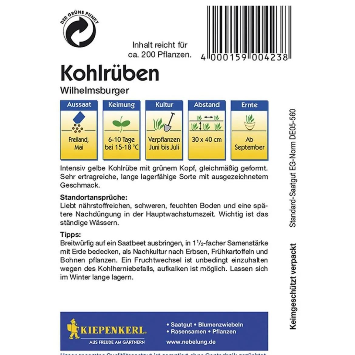 Kiepenkerl Steckrübe Wilhelmsburger