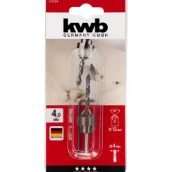 kwbHolzspiralbohrer-Set mit Aufstecksenker und Tiefenstop 3 teilig Durchmesser 4 mm