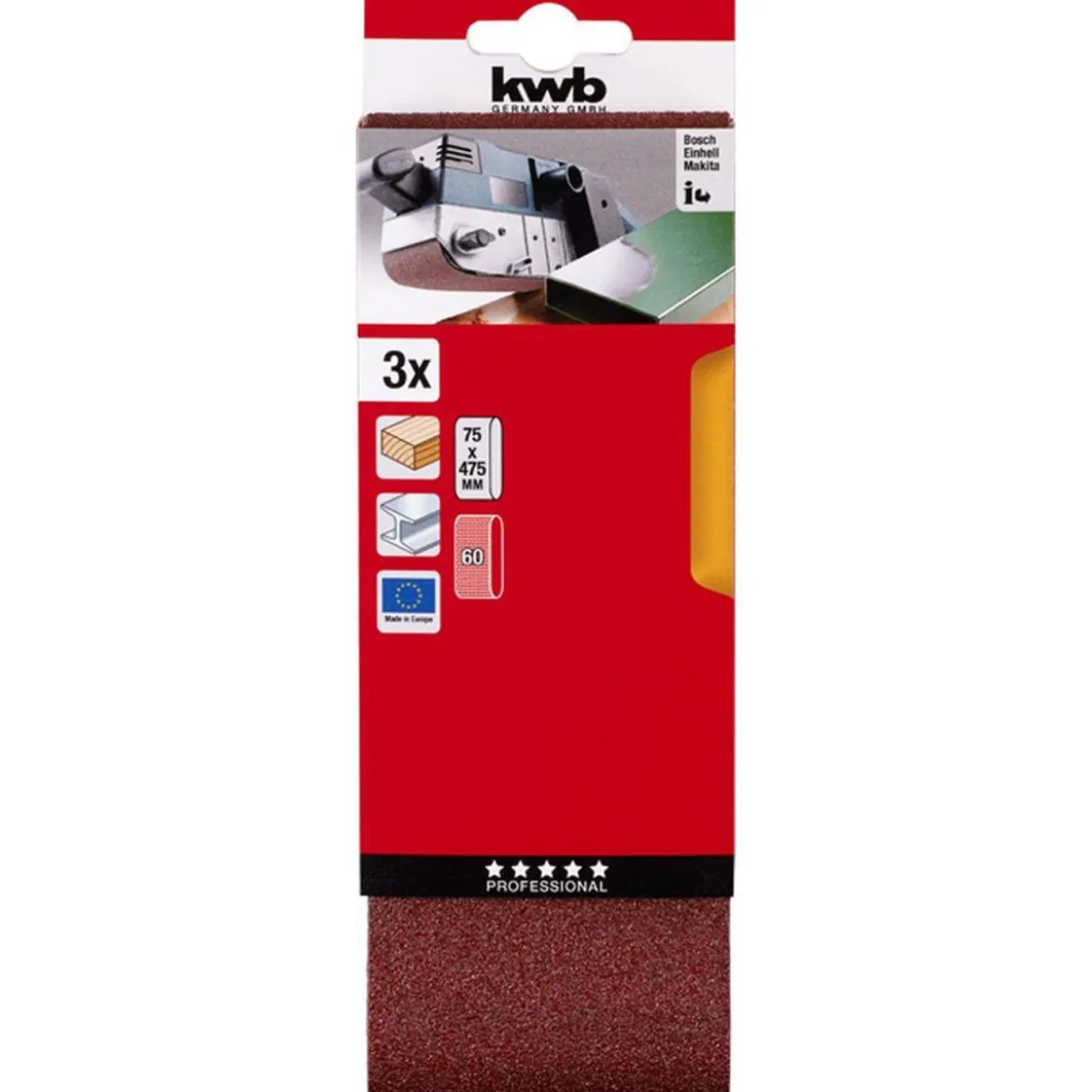 kwbSchleifbänder Holz und Metall 75 x 457 mm K60