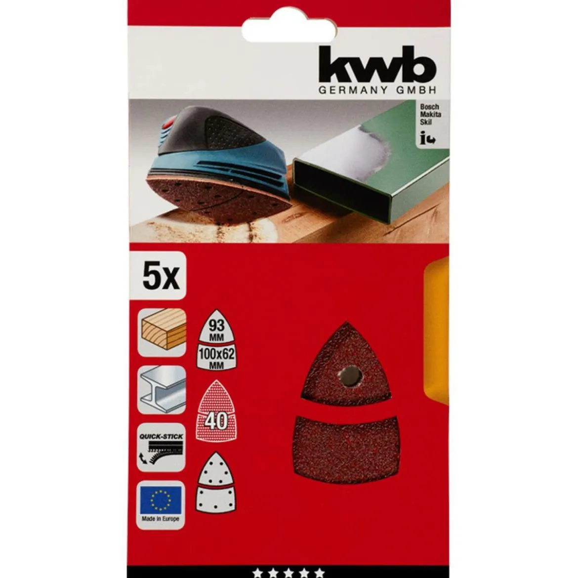 kwbSchleifdreiecke Quick Stick Holz und Metall K40