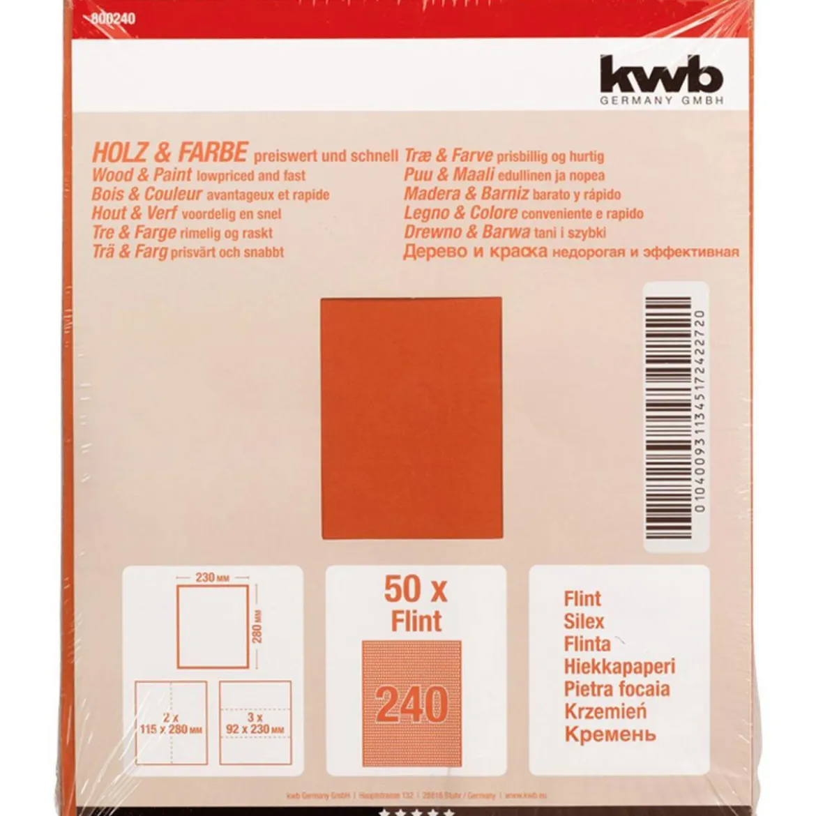 kwbSchleifpapier Holz und Farbe Flint 230 x 280 mm K240