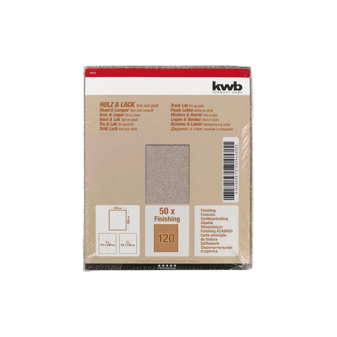 kwbSchleifpapier Holz und Lack Finishing 230 x 280 mm K120
