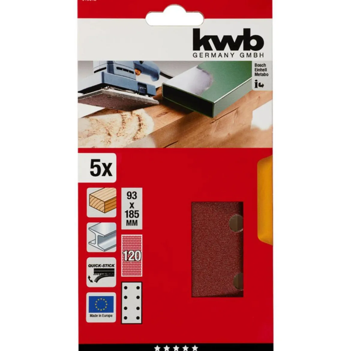 kwbSchleifstreifen Quick-Stick Holz und Metall 93 x 185 mm K120