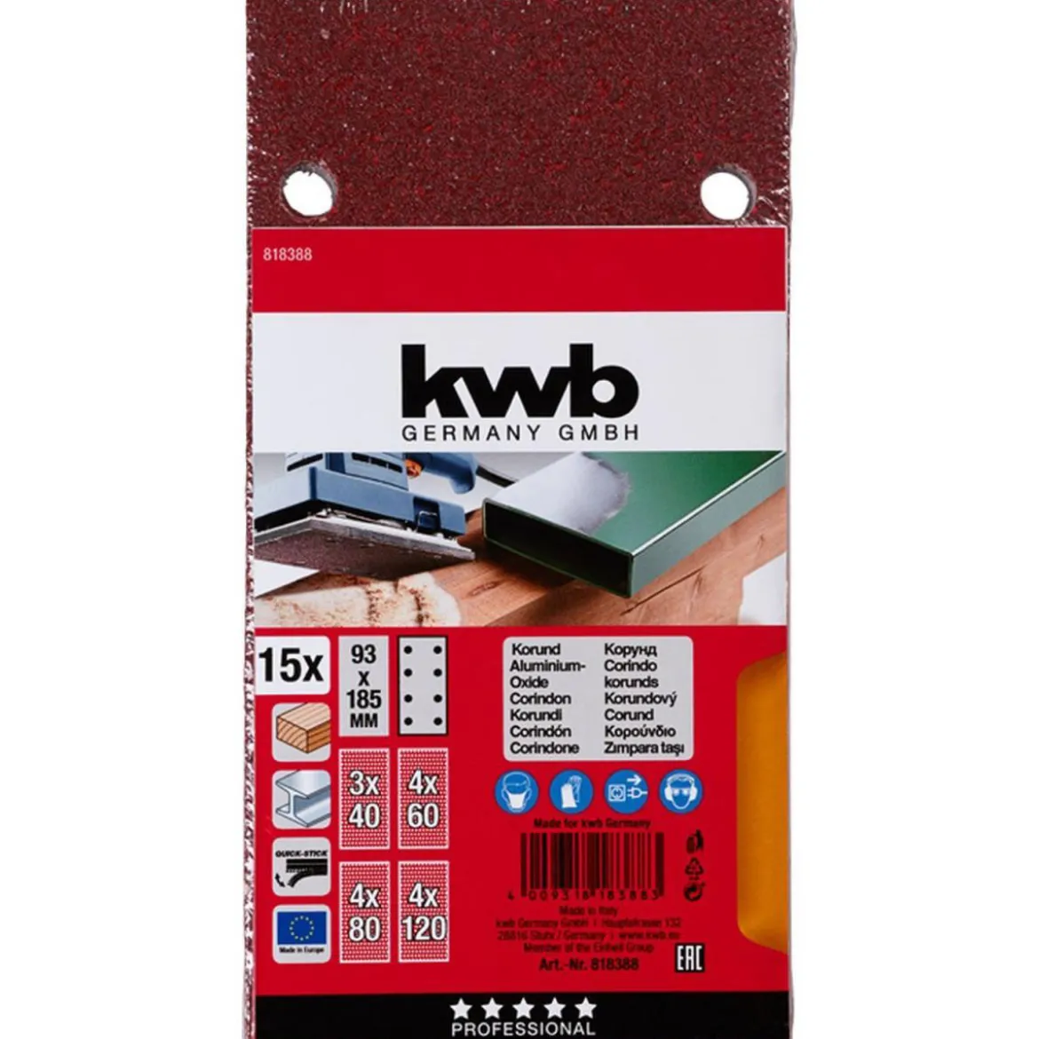 kwbSchleifstreifen Quick-Stick Holz und Metall 93 x 185 mm