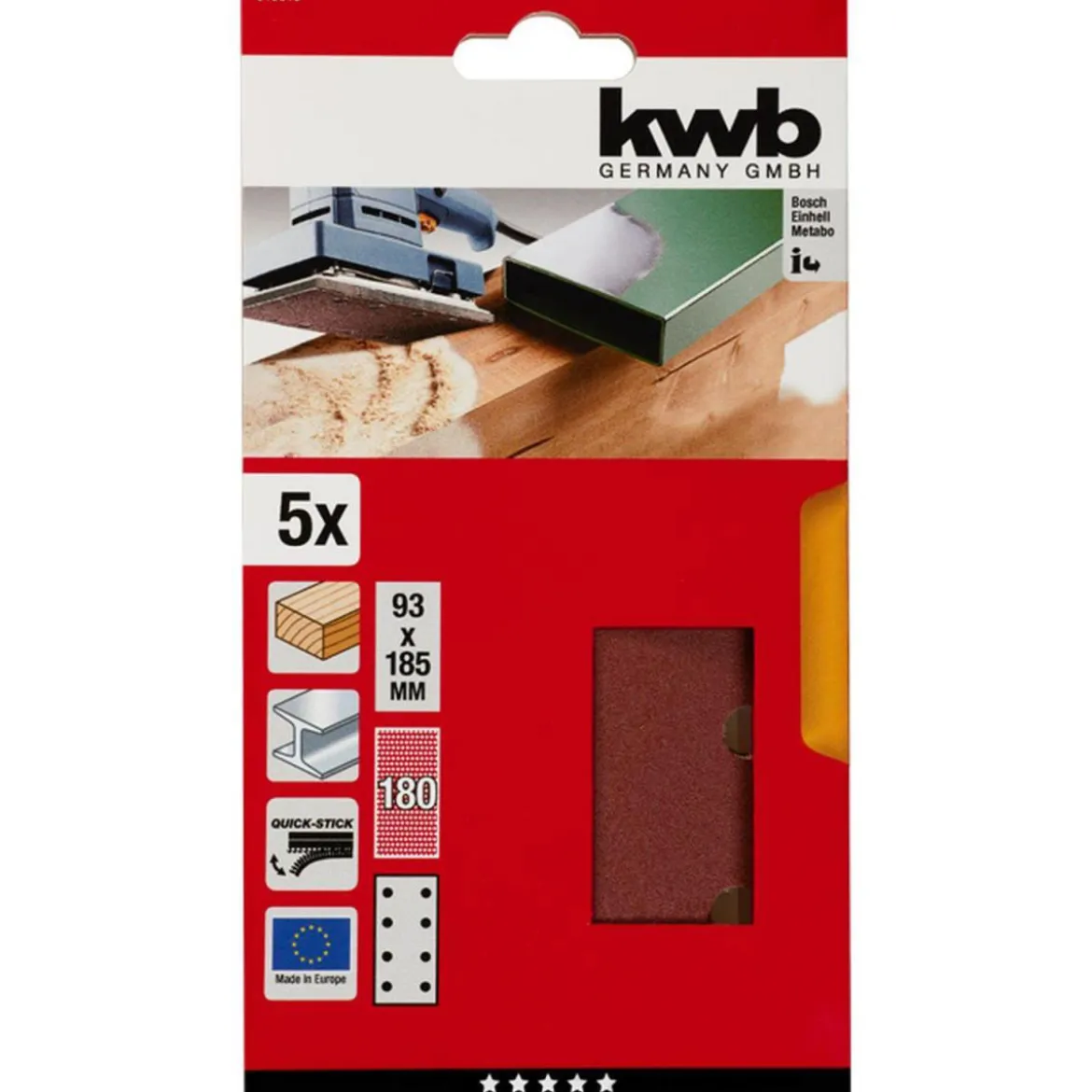 kwbSchleifstreifen Quick-Stick Holz und Metall 93 x 185 mm K180