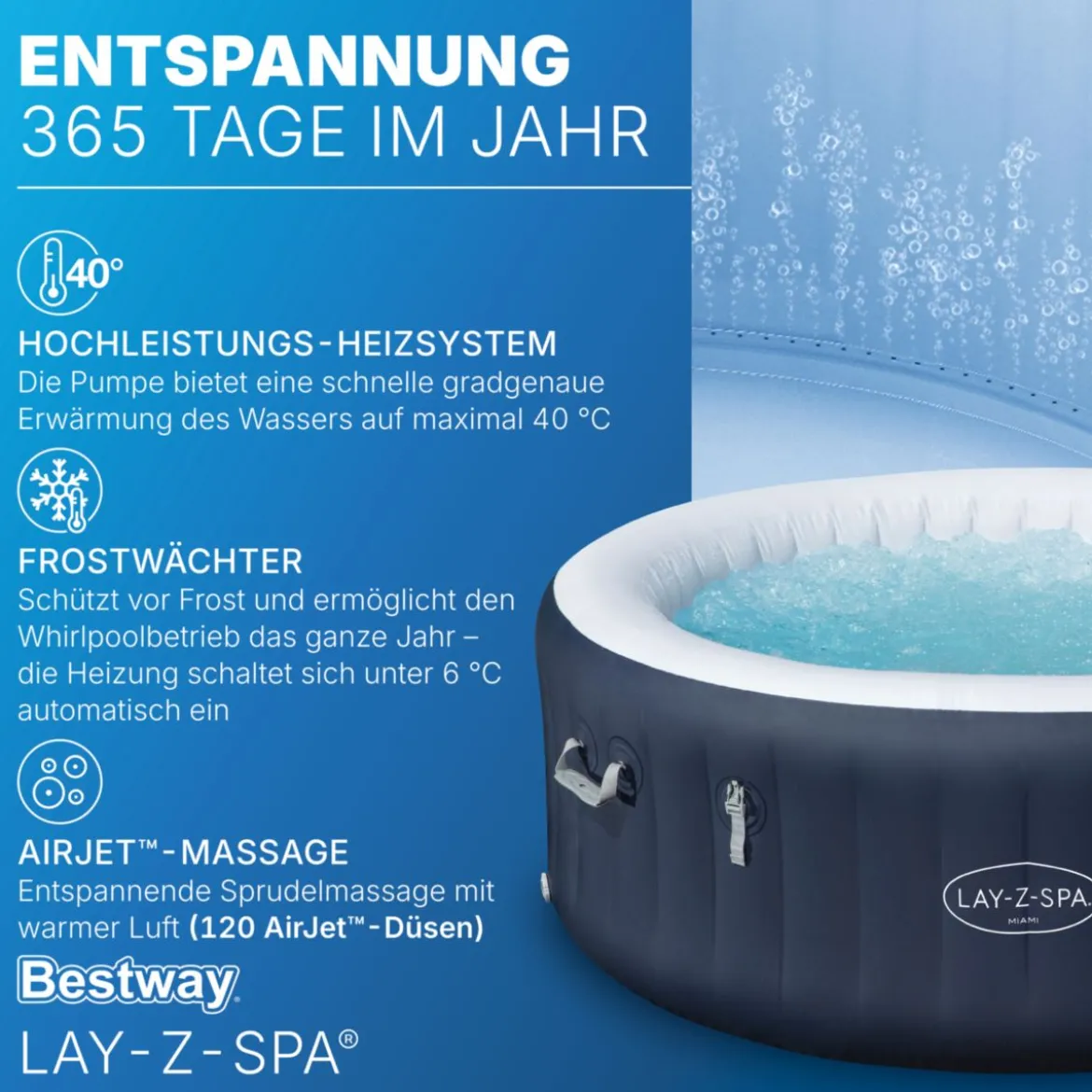 Lay-Z-Spa Whirlpool Miami AirJet4 Personen Dm. 180x66 cm, Dunkelblau