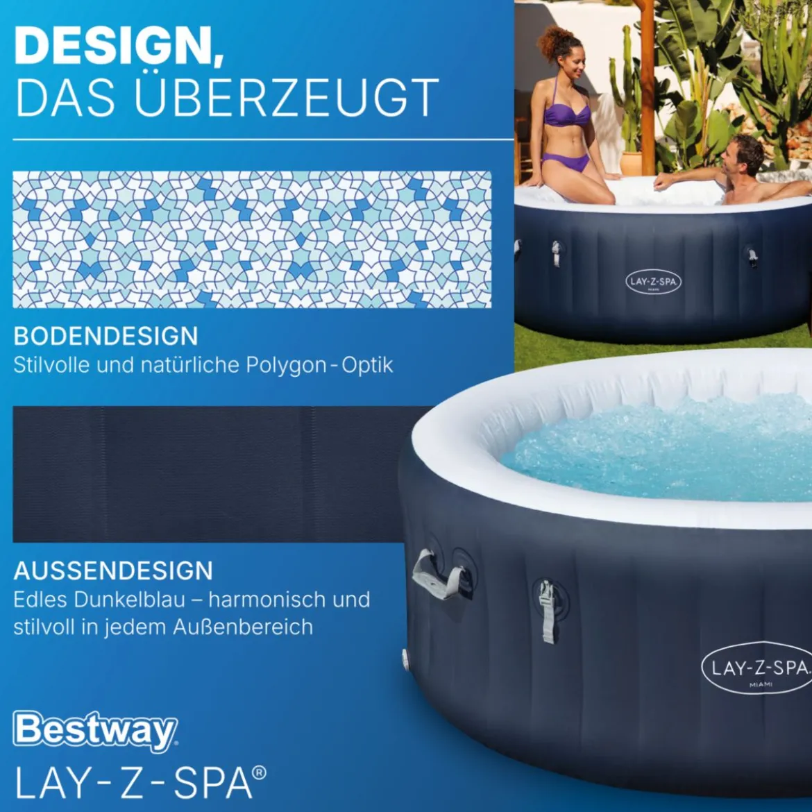 Lay-Z-Spa Whirlpool Miami AirJet4 Personen Dm. 180x66 cm, Dunkelblau