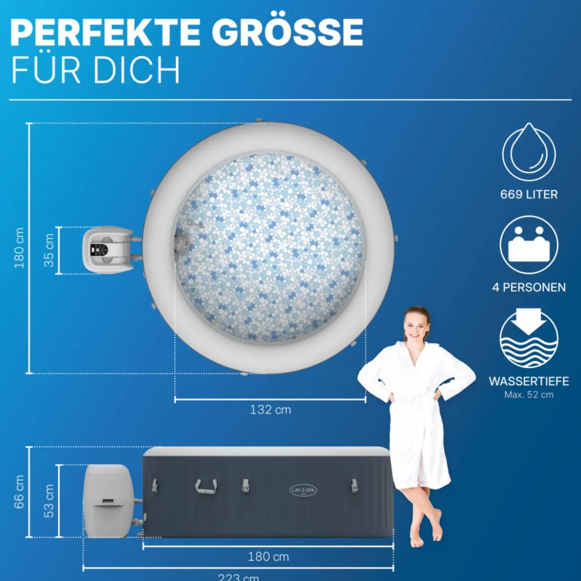Lay-Z-Spa Whirlpool Miami AirJet4 Personen Dm. 180x66 cm, Dunkelblau