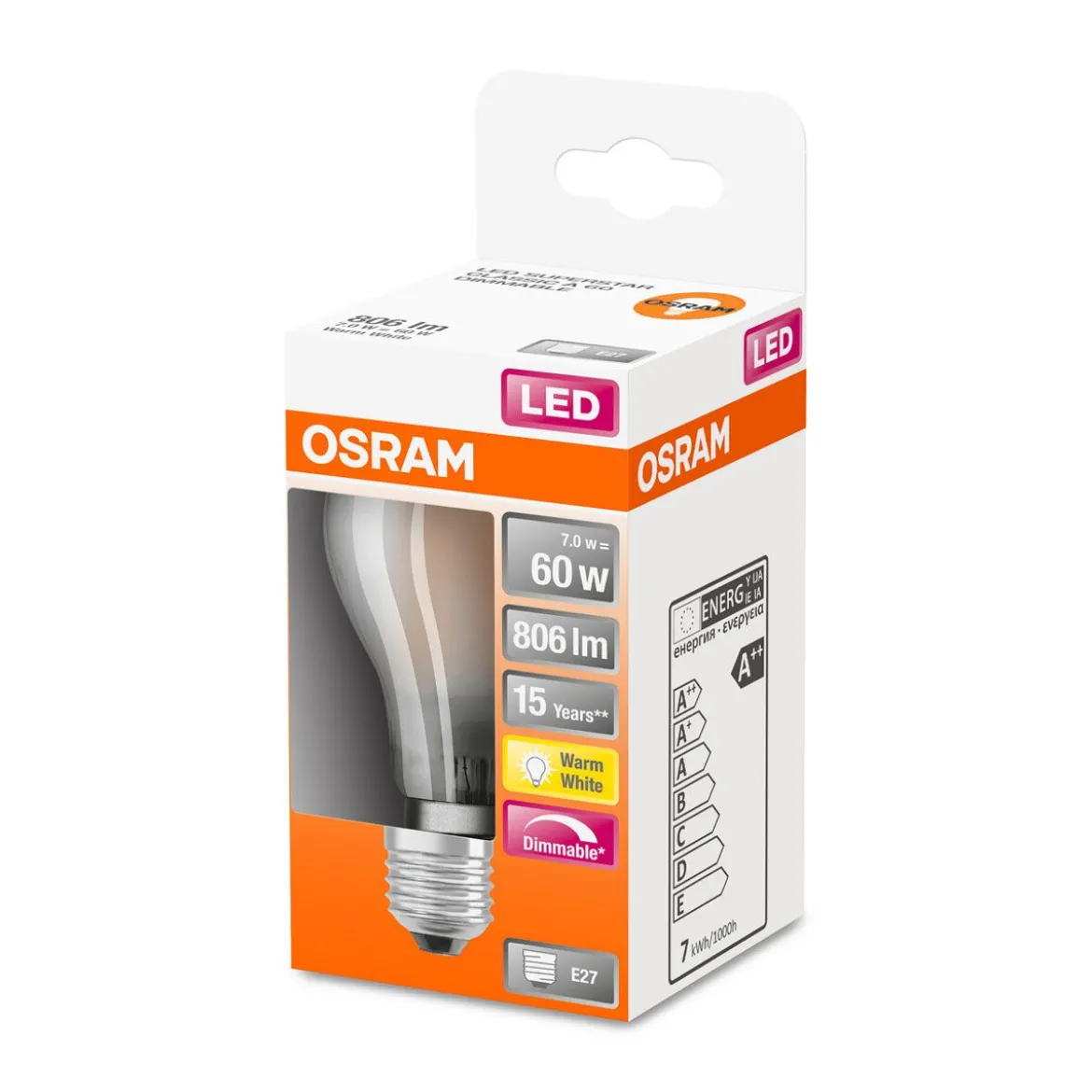 LED Gluehlampe dim E27 806lm 27K 60W Ersatz warmweiss Filament matt