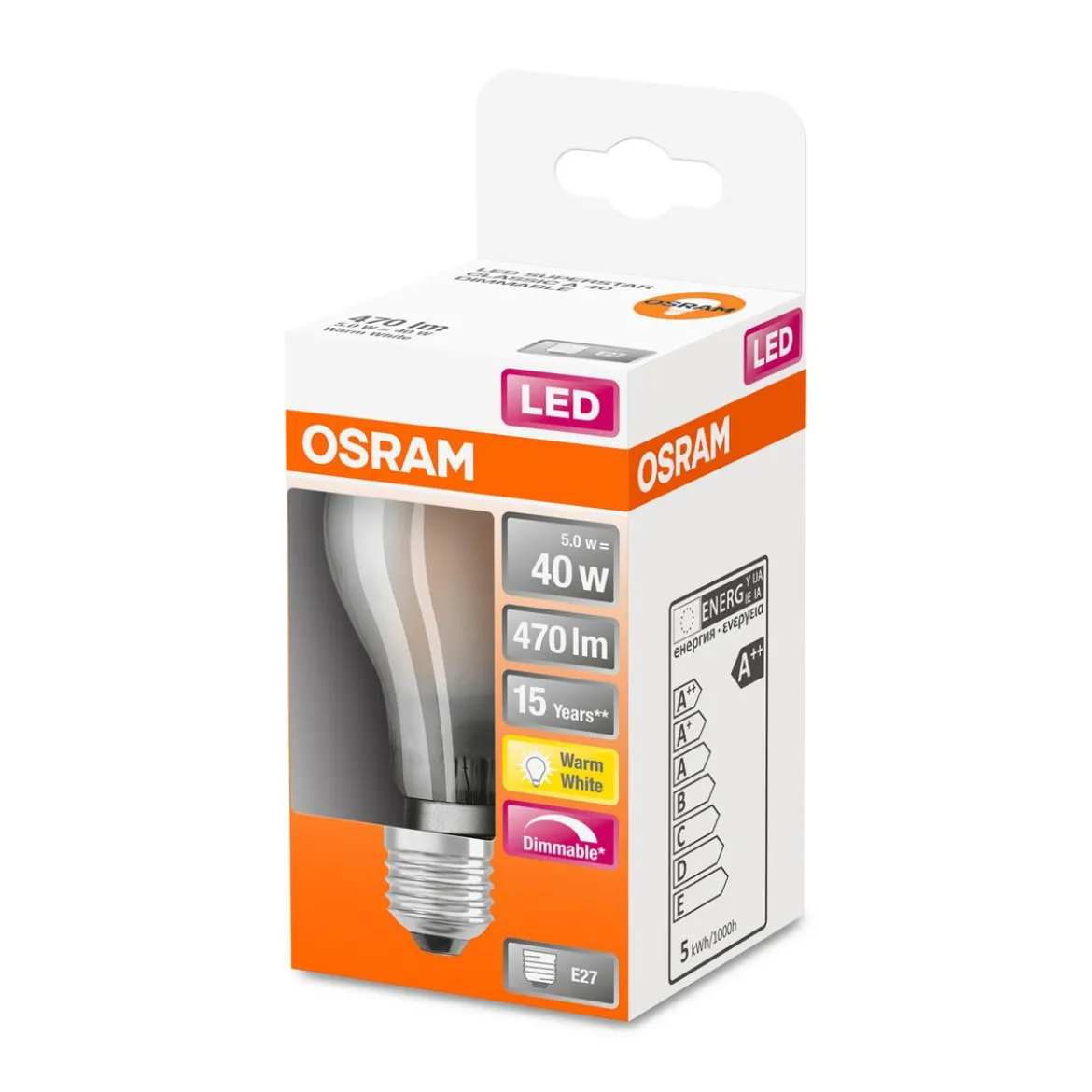 LED Gluehlampe dim E27 470lm 27K 40W Ersatz warmweiss Filament matt