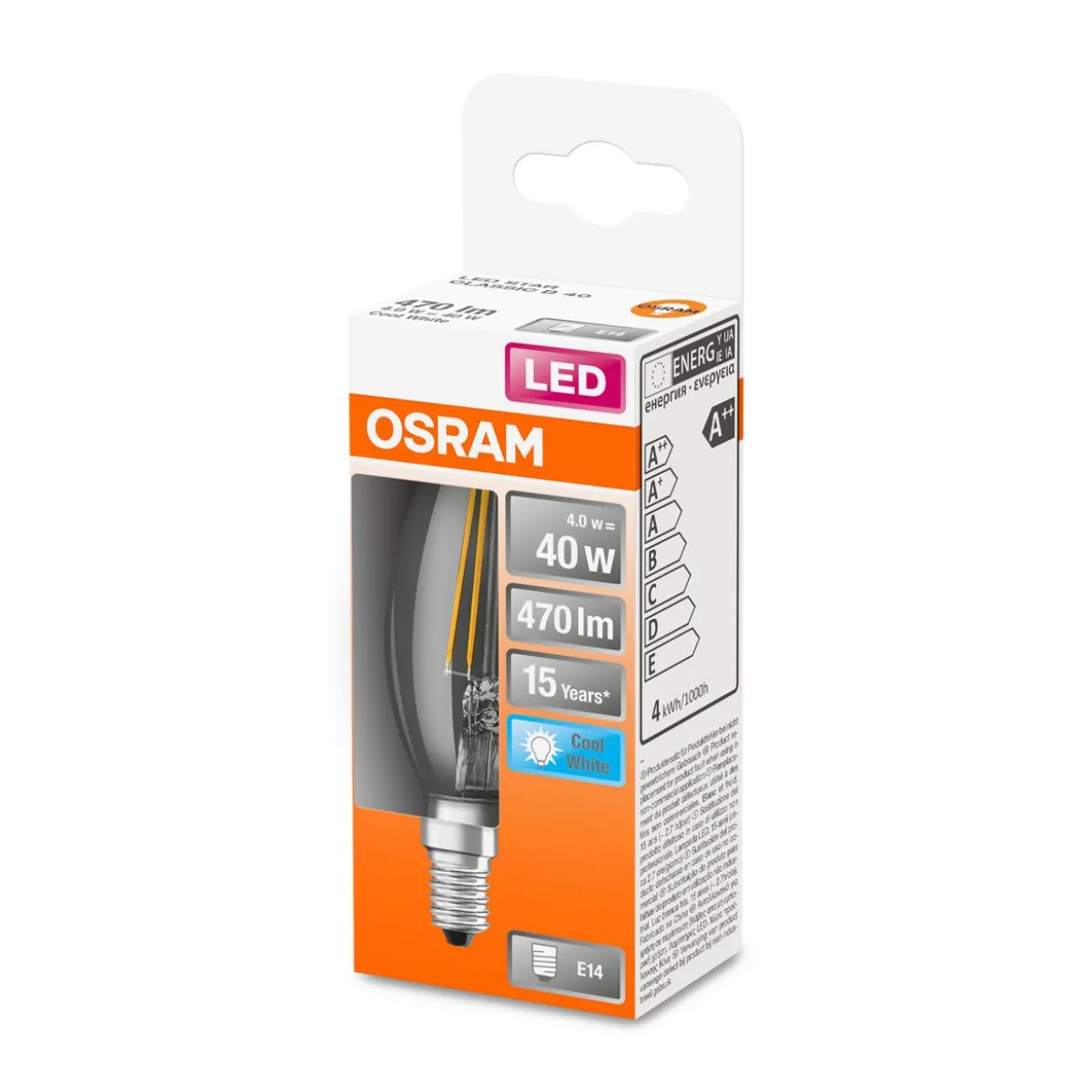 LED Kerze E14 470lm 4.000K40 W Ersatz kaltweiss Filament klar
