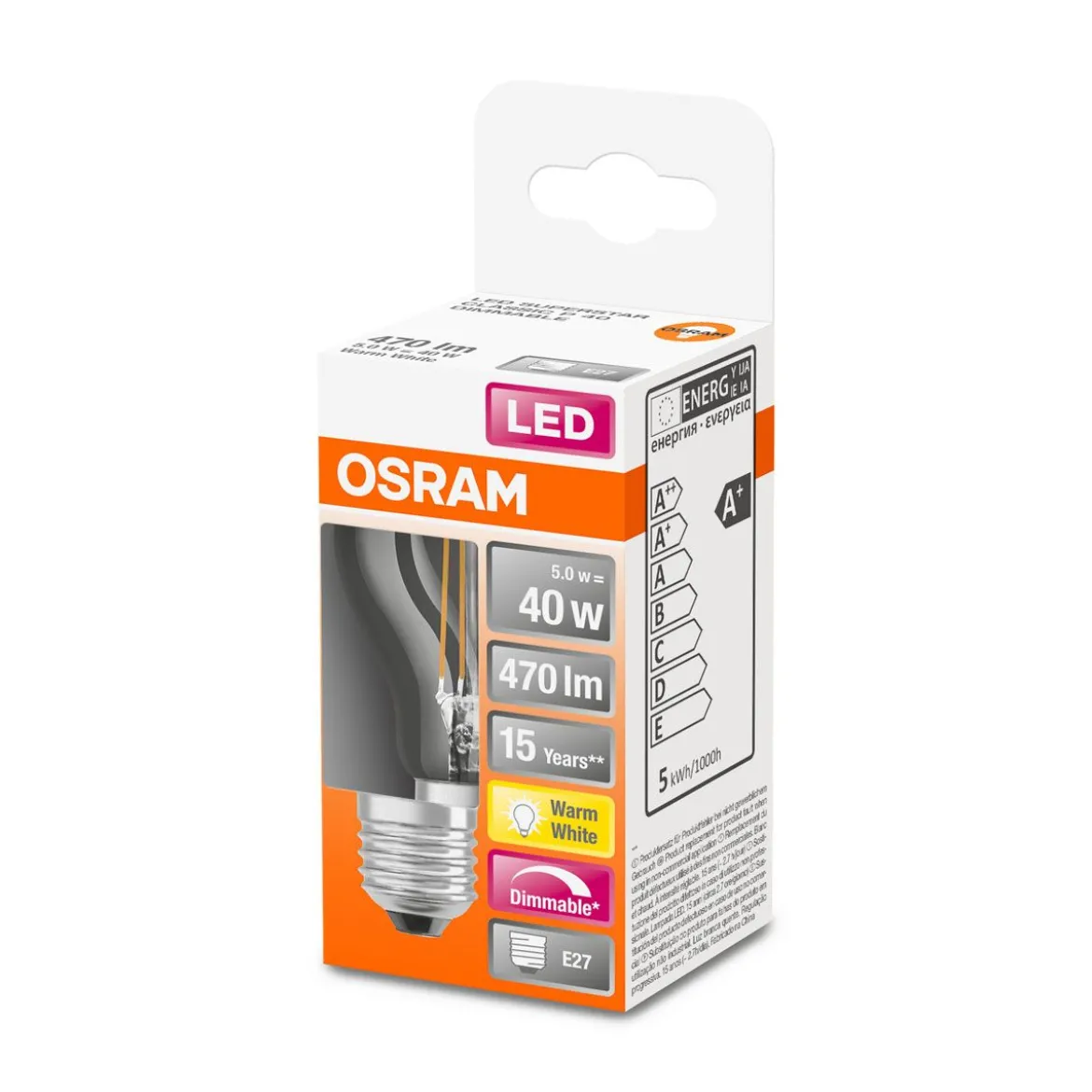 LED Tropfen dim E27 470lm 27K 40 WErsatz warmweiss Filament klar