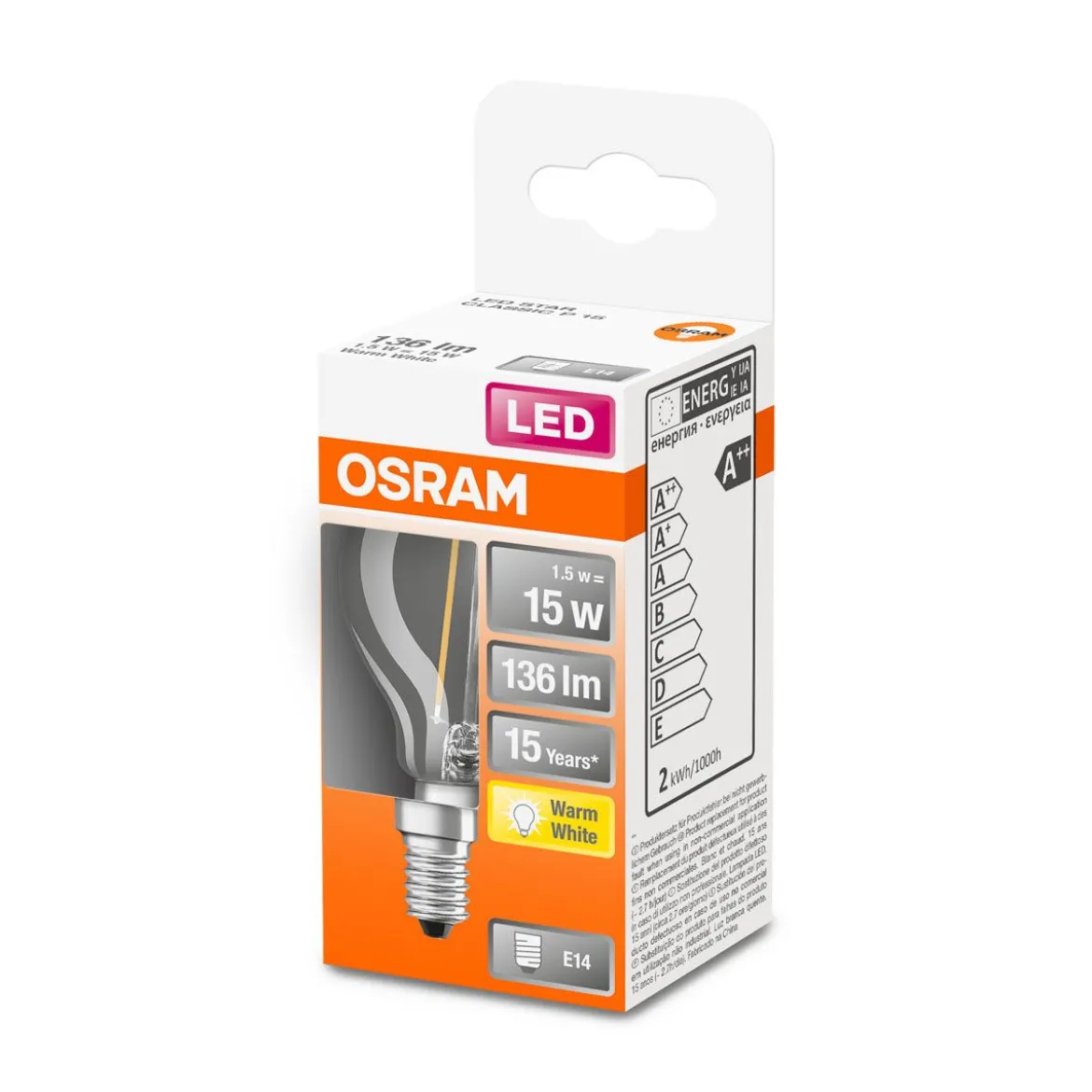 LED Tropfen E14 136lm 2.700K 15 WErsatz warmweiss Filament klar