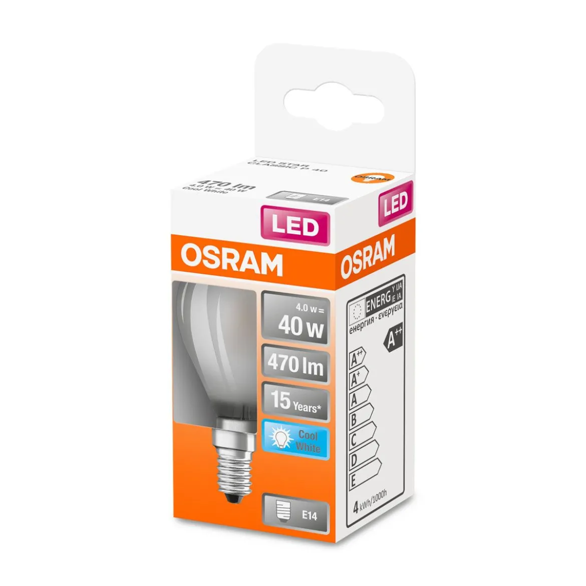 LED Tropfen E14 470lm 4.000K 40 WErsatz kaltweiss Filament matt