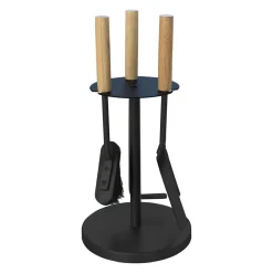MyFireTool Kaminofenbesteck 3tlg., Farbe: Schwarz, Pulverbeschichtet, Holzgriffe