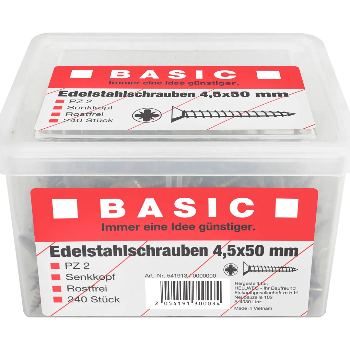 MyToolEdelstahlschraube 4,5 x 50 mm 240 Stück im Eimer