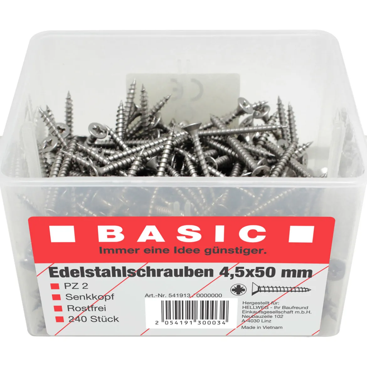 MyToolEdelstahlschraube 4,5 x 50 mm 240 Stück im Eimer