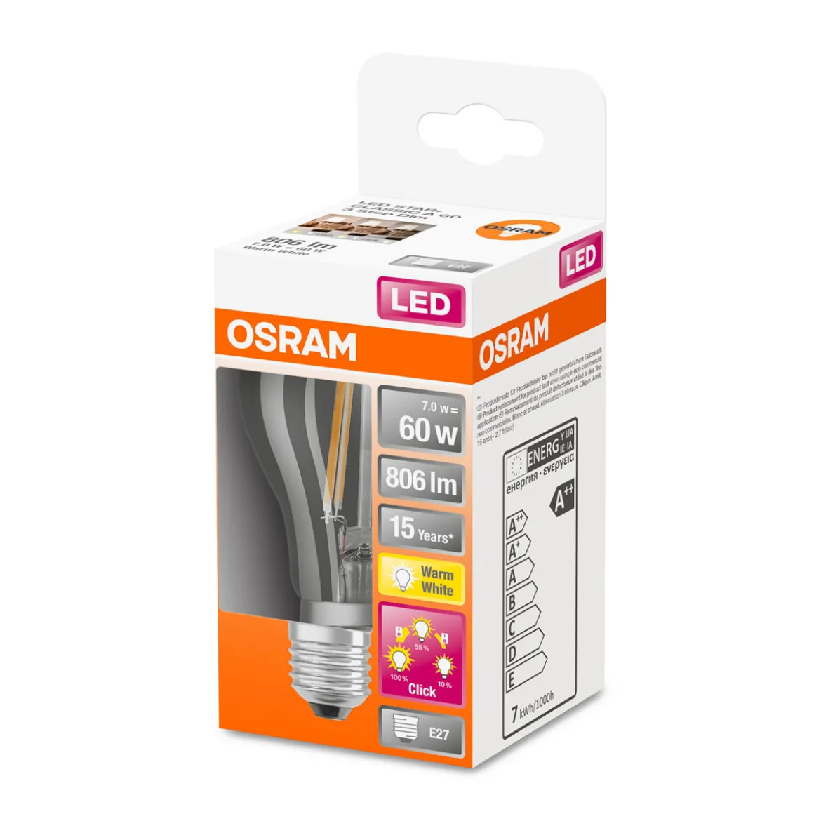 Osram LED-Leuchtmittel E27 warmweiß 60W dimmbar Klicksystem