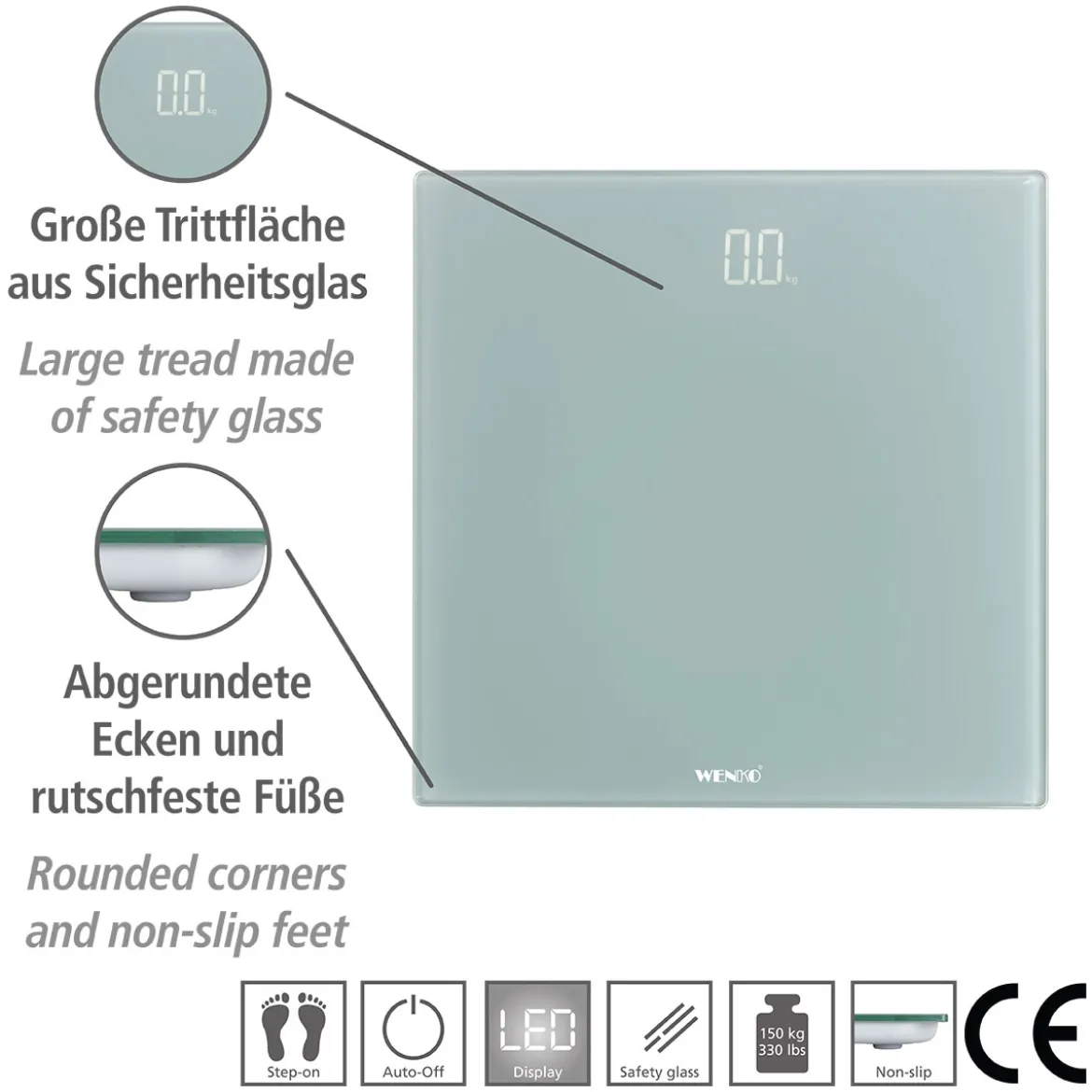 Personenwaage LED 30x30cm grau