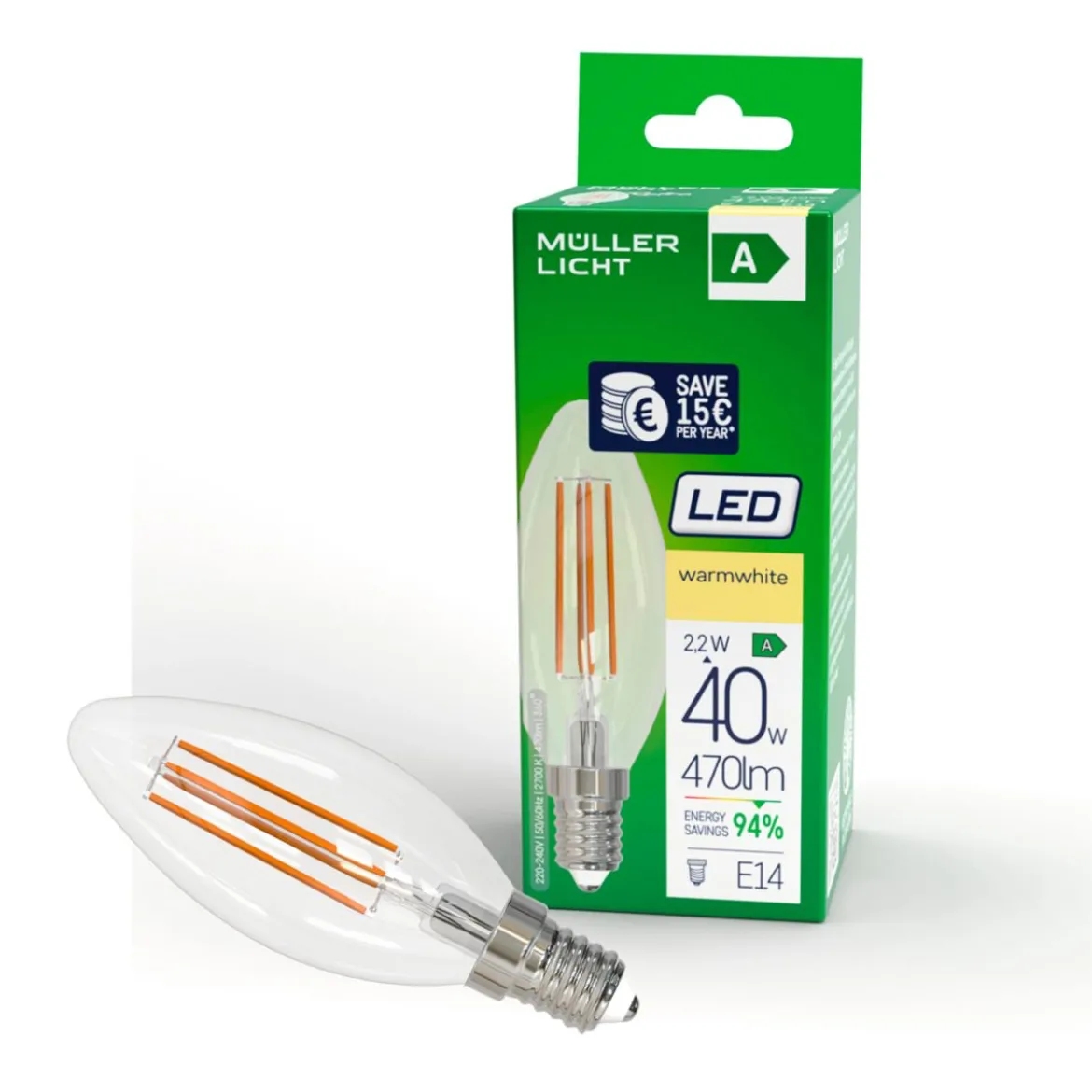 Retro LED Kerze EEK A E14E14 40W 470lm 2700K