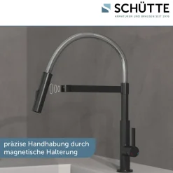 Schütte Spültischarmatur Miami schwarz matt Hochdruck ausziehbar