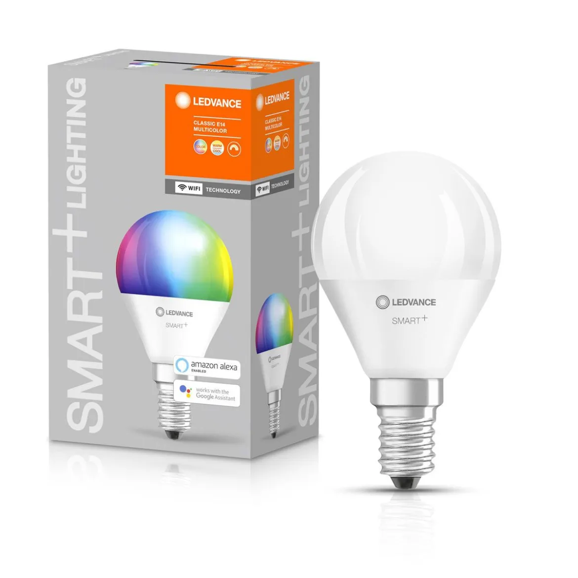 Smart u. WiFi Tropfenform 40W Ersatz470lm RGBW u. TW 2700-6500K E14