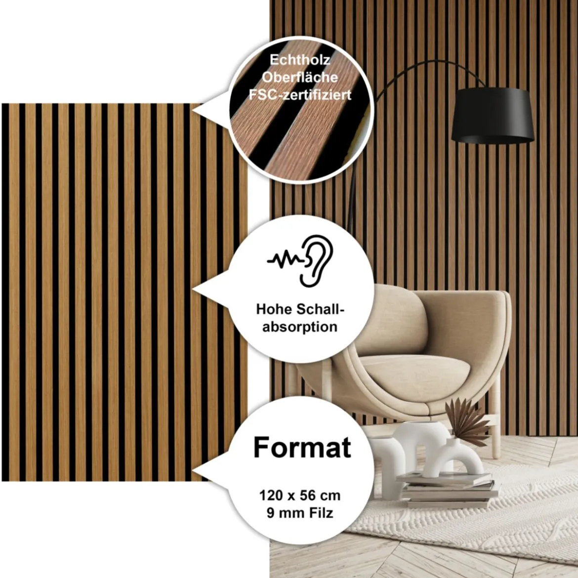 Sonido Elements Akustikpaneel Oiled oak1200x560x18mm FSC