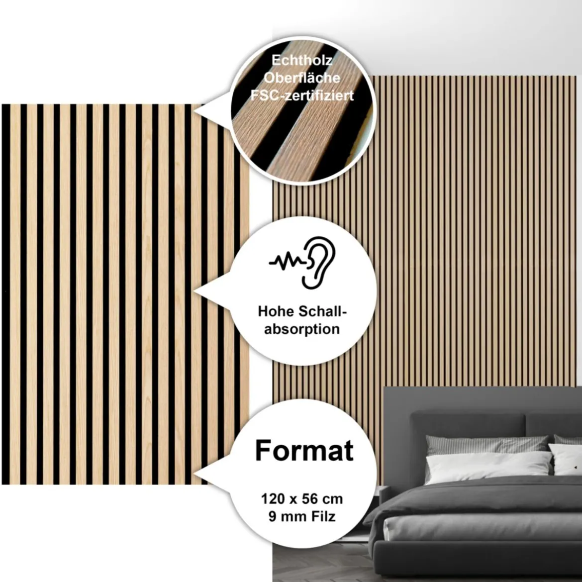 Sonido Elements Akustikpaneel Light oak1200x560x18mm FSC
