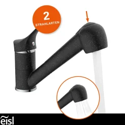 SP-Armatur Granit schwarz mit Geschirr-Brause 2S Kartusche mit keram.Dichtungen