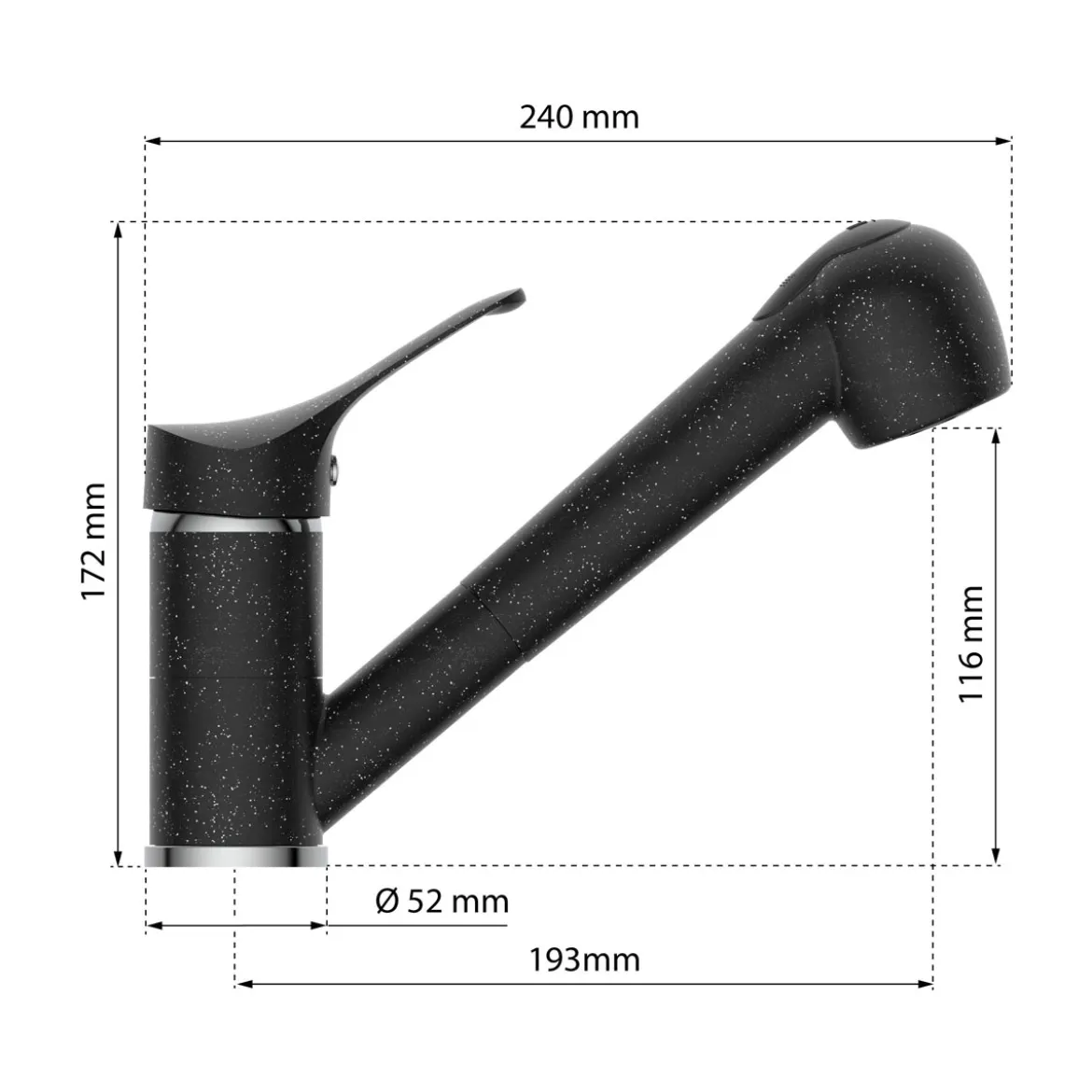 SP-Armatur Granit schwarz mit Geschirr-Brause 2S Kartusche mit keram.Dichtungen