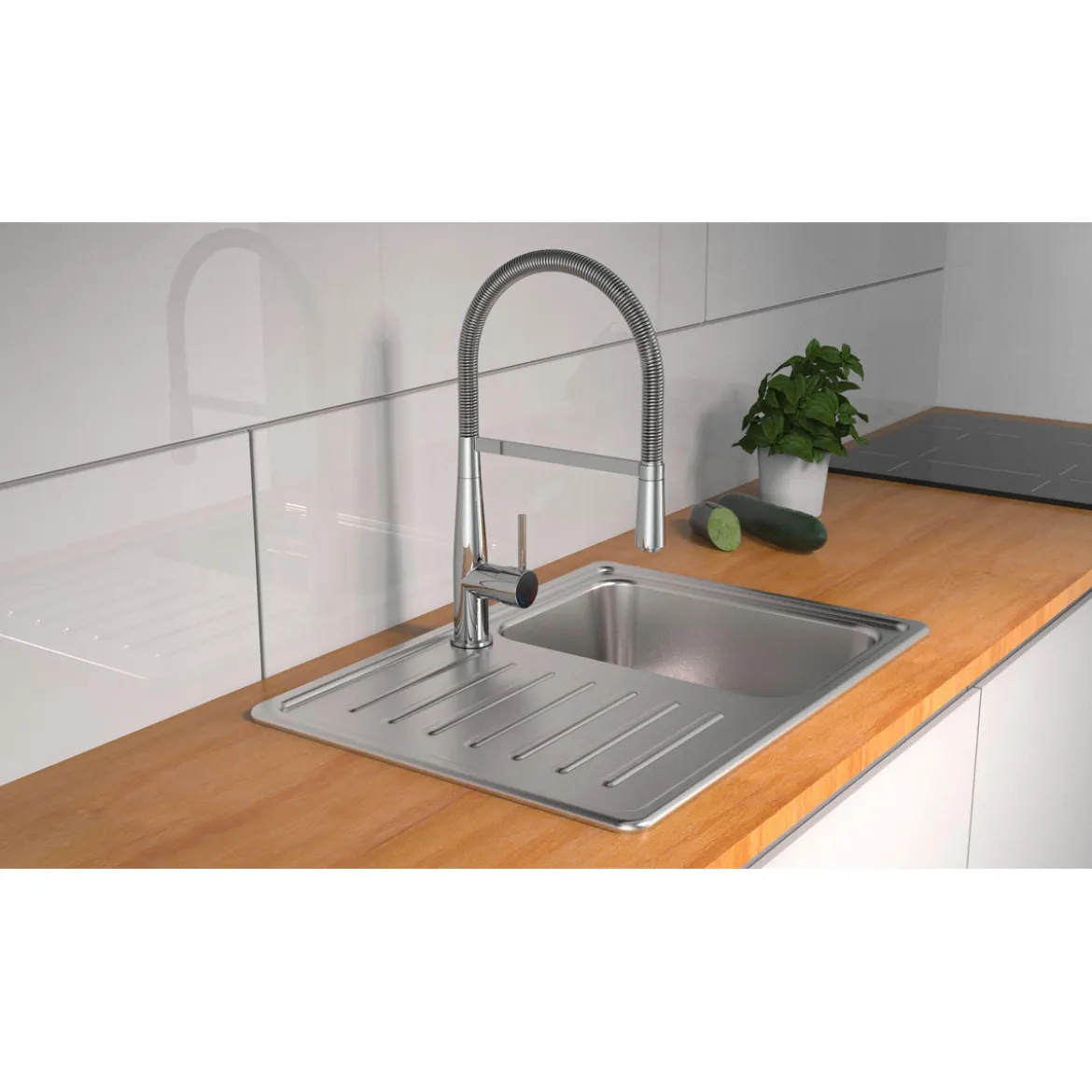 SP-Armatur NewYork chrom mit Geschirr-Brause Cold-Start mit Keramikkartusche