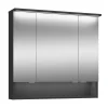 Spiegelschrank Amy, 80cm, schwarz matt, 3 Türen, 1 offenes Fach, LED-Kranz u. Unterbeleuchtung