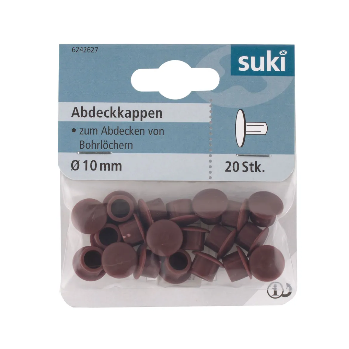 Suki Abdeckkappe Kunststoff Durchmesser 10 mm braun 20 Stück